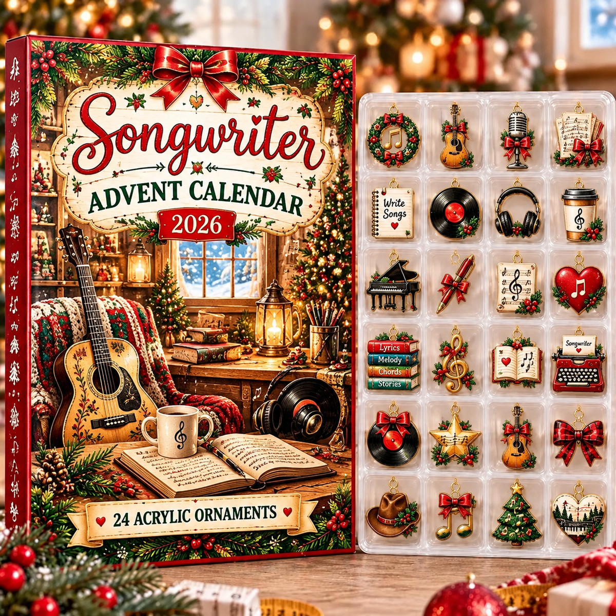Songwriter HG AI Advent Calendar 2026, 24 Acrylic Ornaments, Christmas Countdown Blind Box Holiday Gift