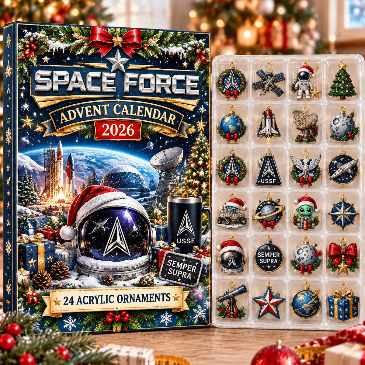 Space Force HG AI Advent Calendar 2026, 24 Acrylic Ornaments, Christmas Countdown Blind Box Holiday Gift