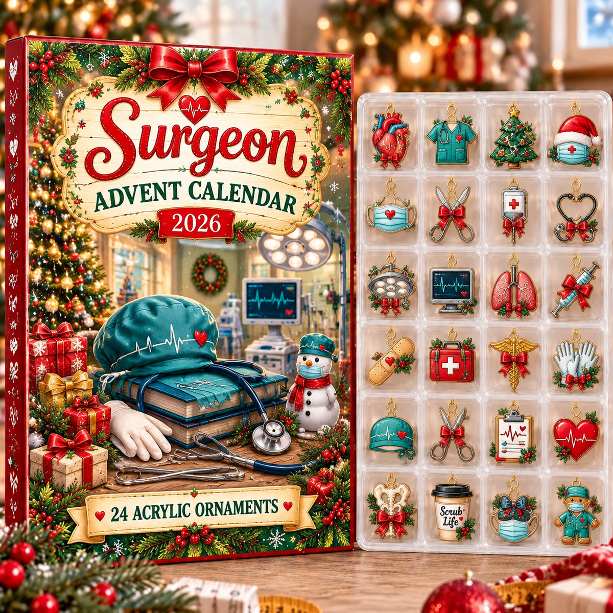 Surgeon HG AI Advent Calendar 2026, 24 Acrylic Ornaments, Christmas Countdown Blind Box Holiday Gift