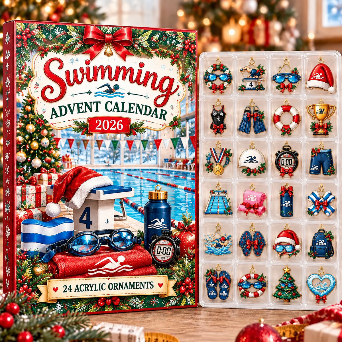 Swimming HG AI Advent Calendar 2026, 24 Acrylic Ornaments, Christmas Countdown Blind Box Holiday Gift