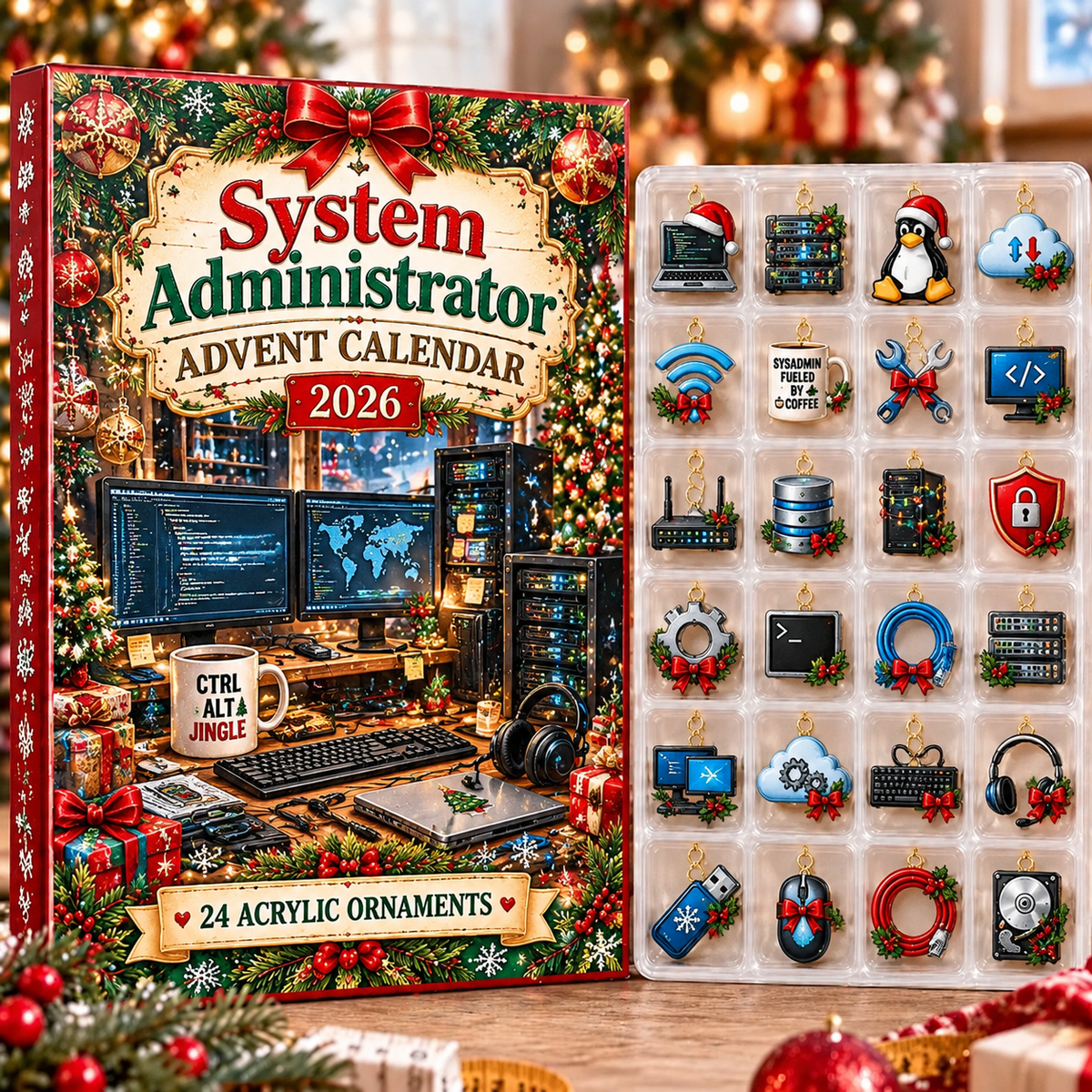 System Administrator HG AI Advent Calendar 2026, 24 Acrylic Ornaments, Christmas Countdown Blind Box Holiday Gift