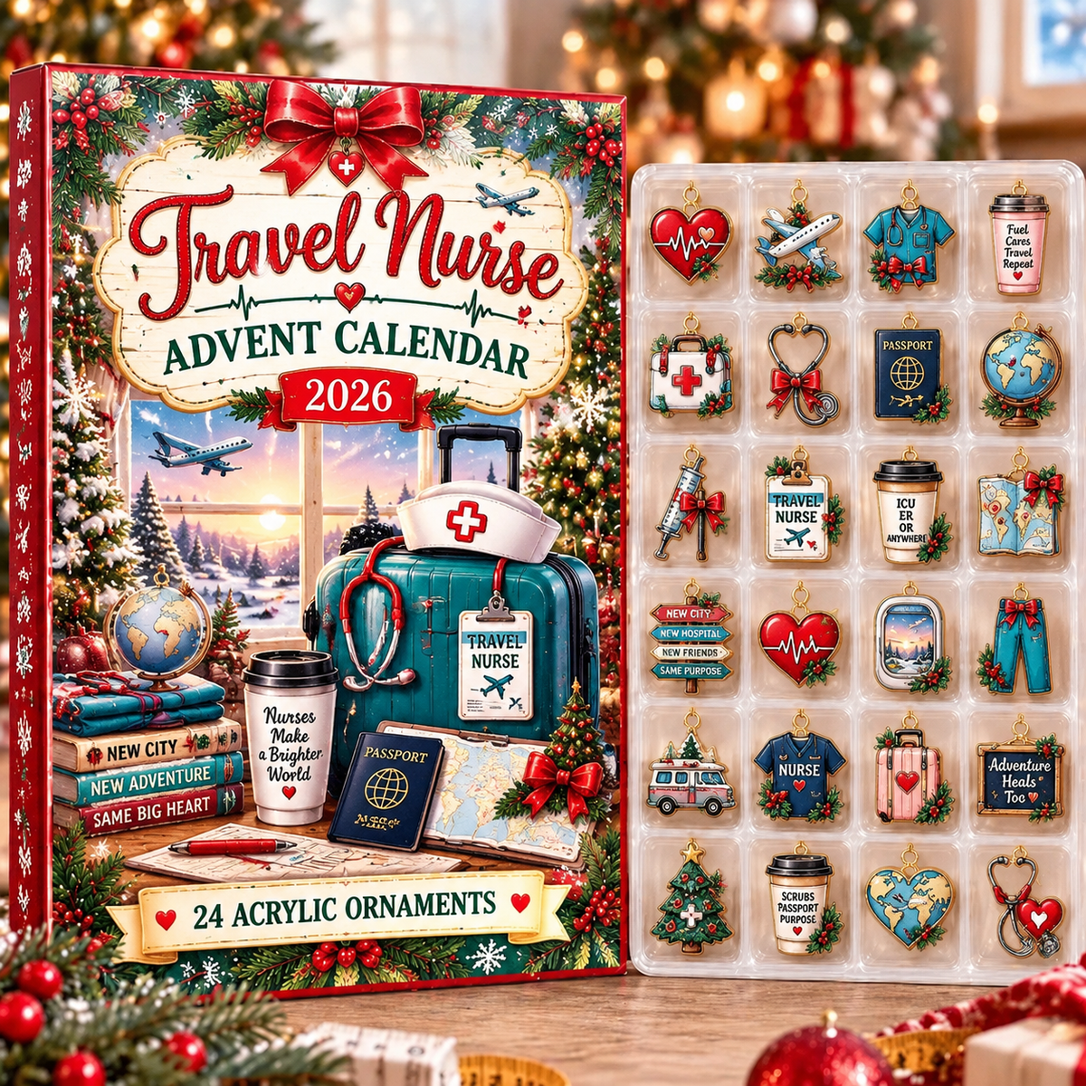 Travel Nurse HG AI Advent Calendar 2026, 24 Acrylic Ornaments, Christmas Countdown Blind Box Holiday Gift