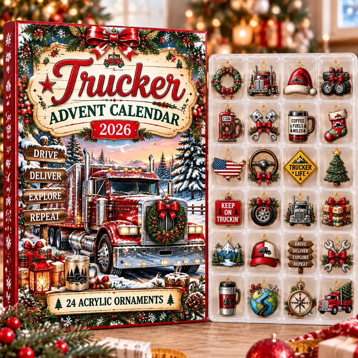 Trucker HG AI Advent Calendar 2026, 24 Acrylic Ornaments, Christmas Countdown Blind Box Holiday Gift