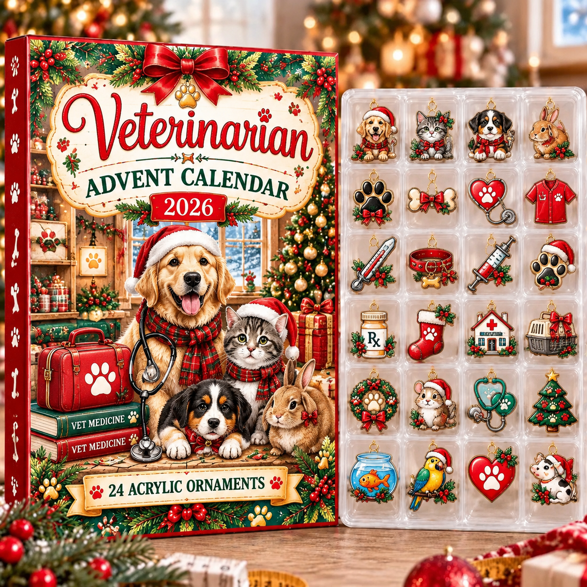 Veterinarian HG AI Advent Calendar 2026, 24 Acrylic Ornaments, Christmas Countdown Blind Box Holiday Gift