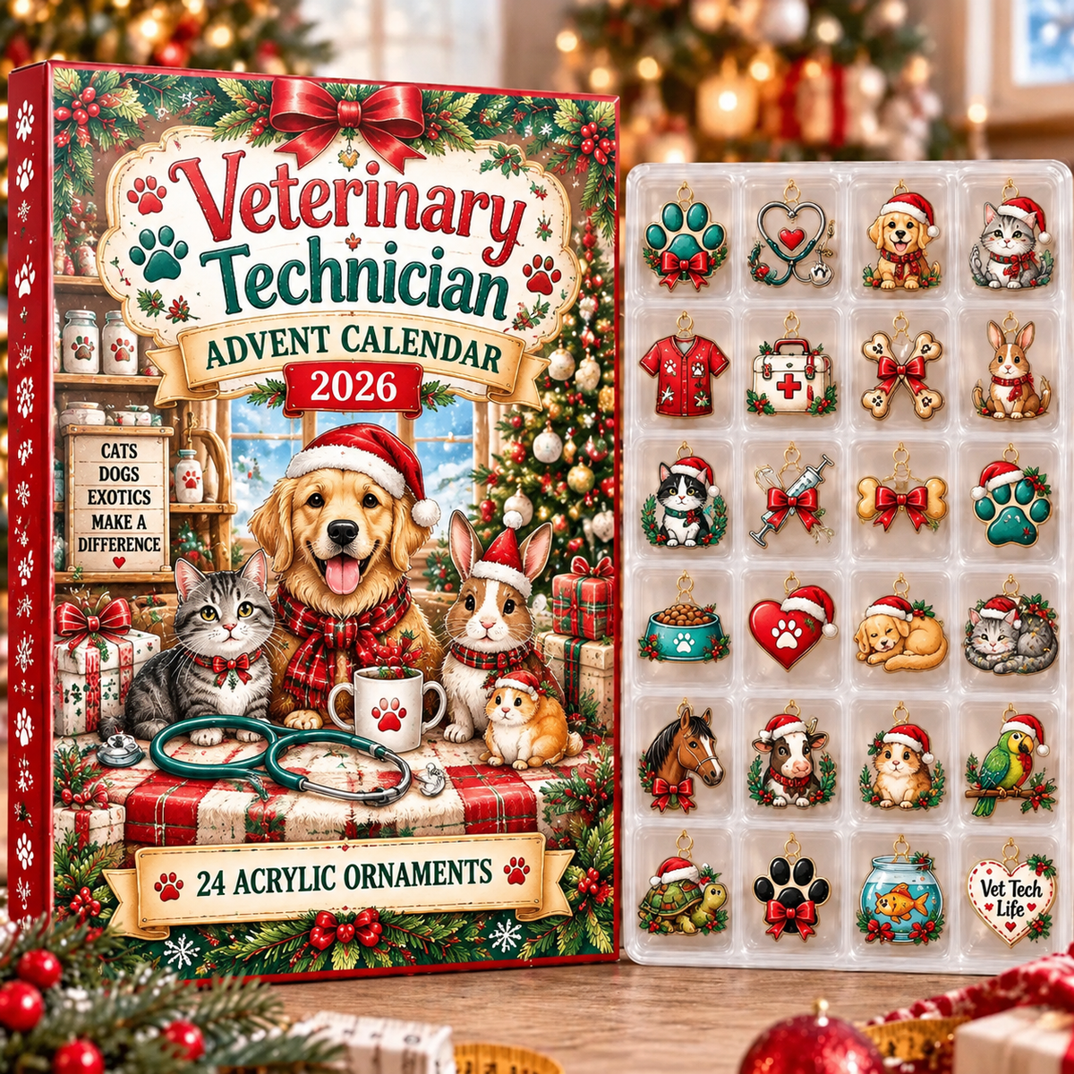 Veterinary Technician HG AI Advent Calendar 2026, 24 Acrylic Ornaments, Christmas Countdown Blind Box Holiday Gift