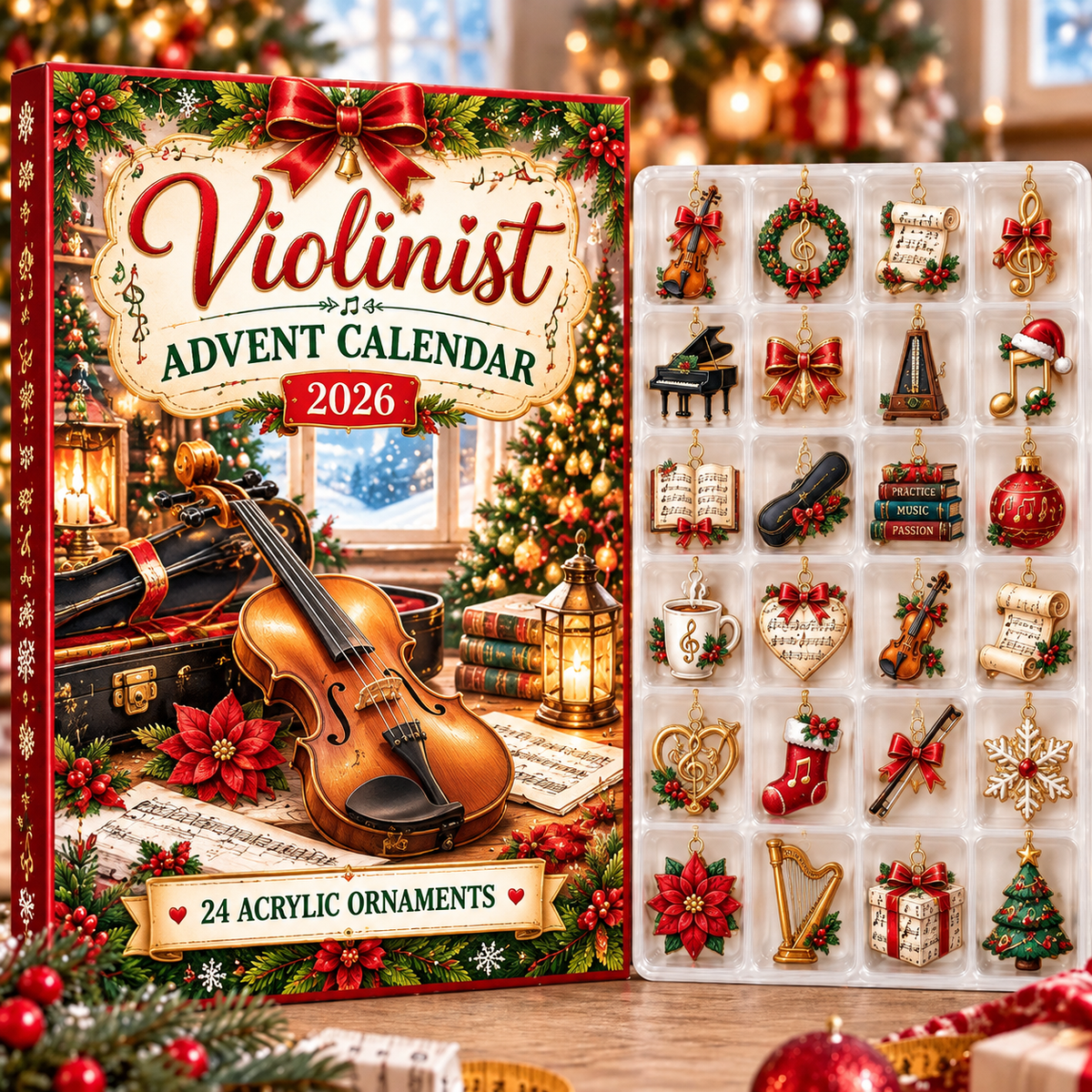 Violinist HG AI Advent Calendar 2026, 24 Acrylic Ornaments, Christmas Countdown Blind Box Holiday Gift