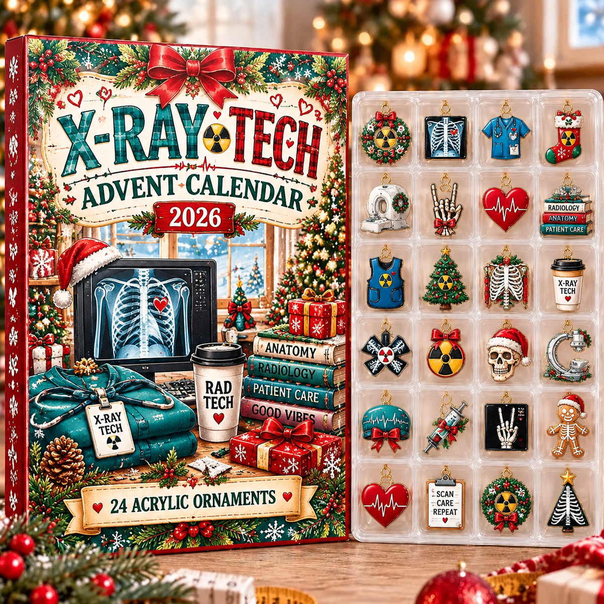 X-Ray Tech HG AI Advent Calendar 2026, 24 Acrylic Ornaments, Christmas Countdown Blind Box Holiday Gift
