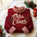 Mrs. Claus Christmas Gingham HFN Gen Embroidered Shirt