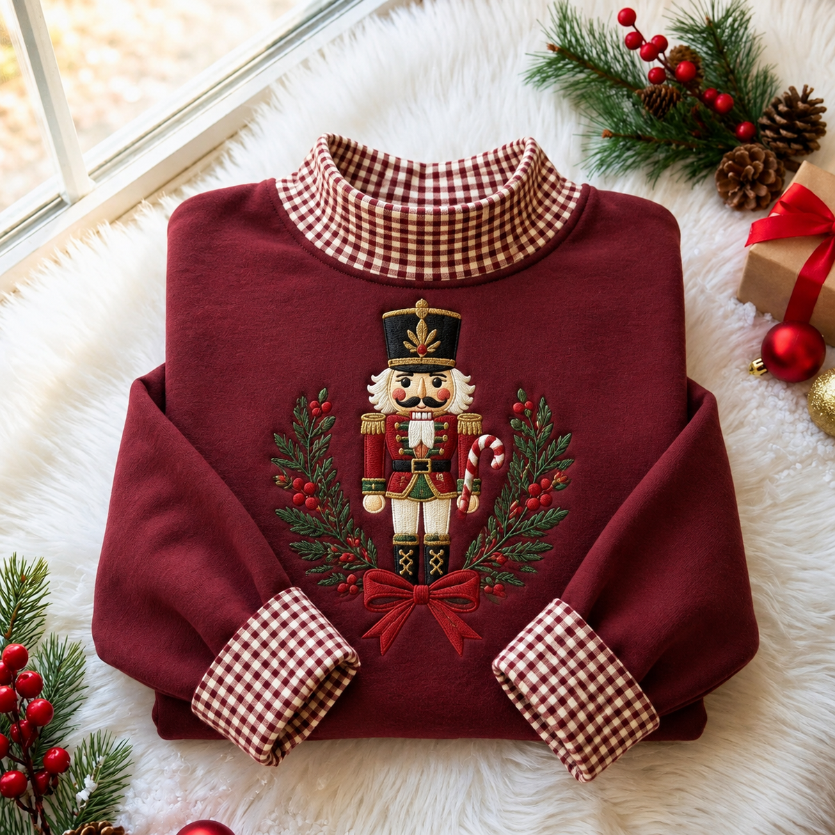 Nutcracker Soldier Christmas Gingham HFN Gen Embroidered Shirt
