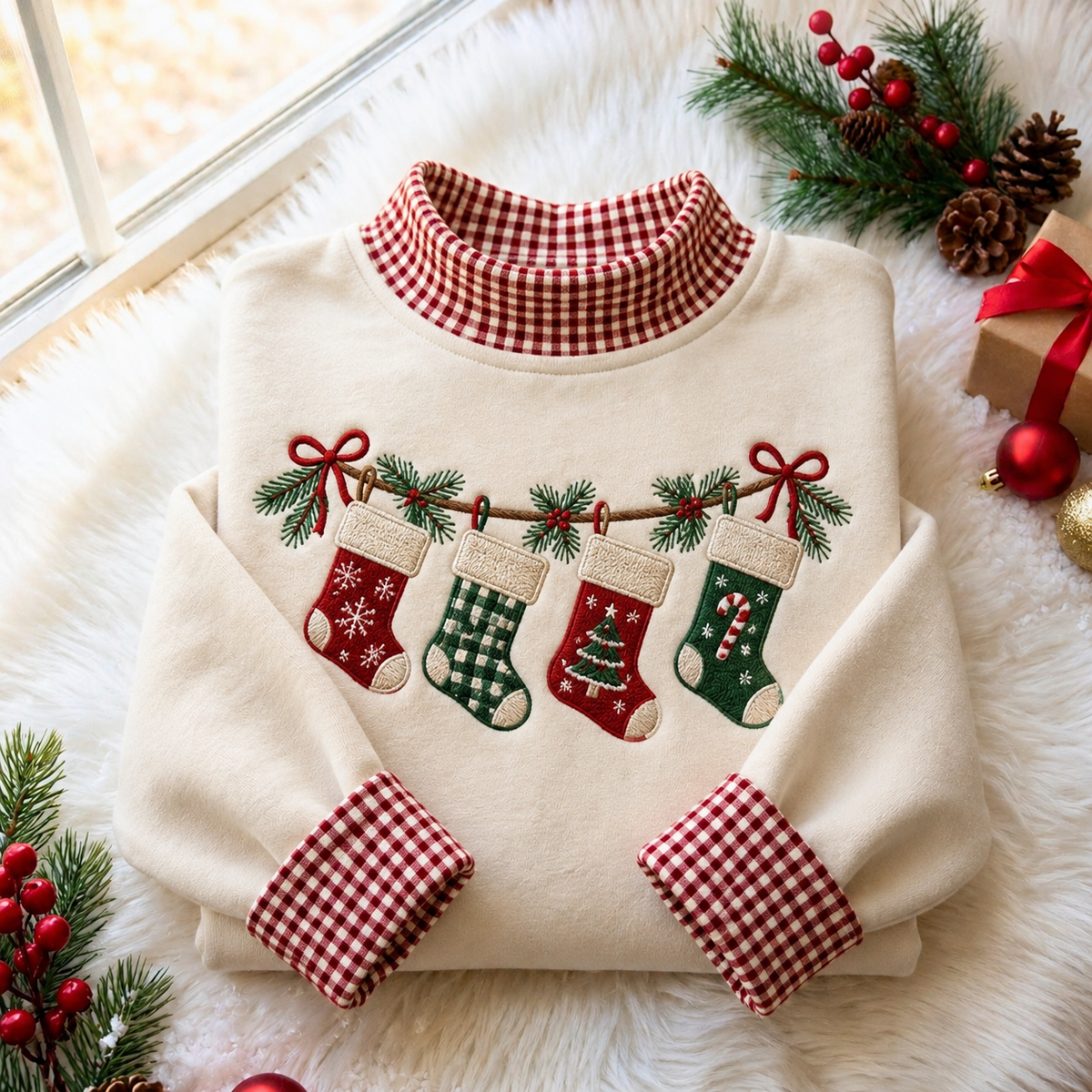 Stockings Christmas Gingham HFN Gen Embroidered Shirt