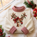 Reindeer Christmas Gingham HFN Gen Embroidered Shirt