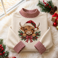 Highland Cow Christmas Gingham HFN Gen Embroidered Shirt