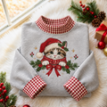 Cat Christmas Gingham HFN Gen Embroidered Shirt