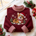 Corgi Christmas Gingham HFN Gen Embroidered Shirt