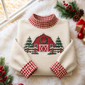 Rustic Red Barn Christmas Gingham HFN Gen Embroidered Shirt