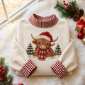 Christmas Highland Cow Farm Gingham HFN Gen Embroidered Shirt