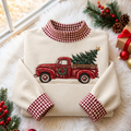 Vintage Pickup And Christmas Tree Gingham HFN Gen Embroidered Shirt