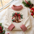 Rustic Christmas Boots And Holly Gingham HFN Gen Embroidered Shirt