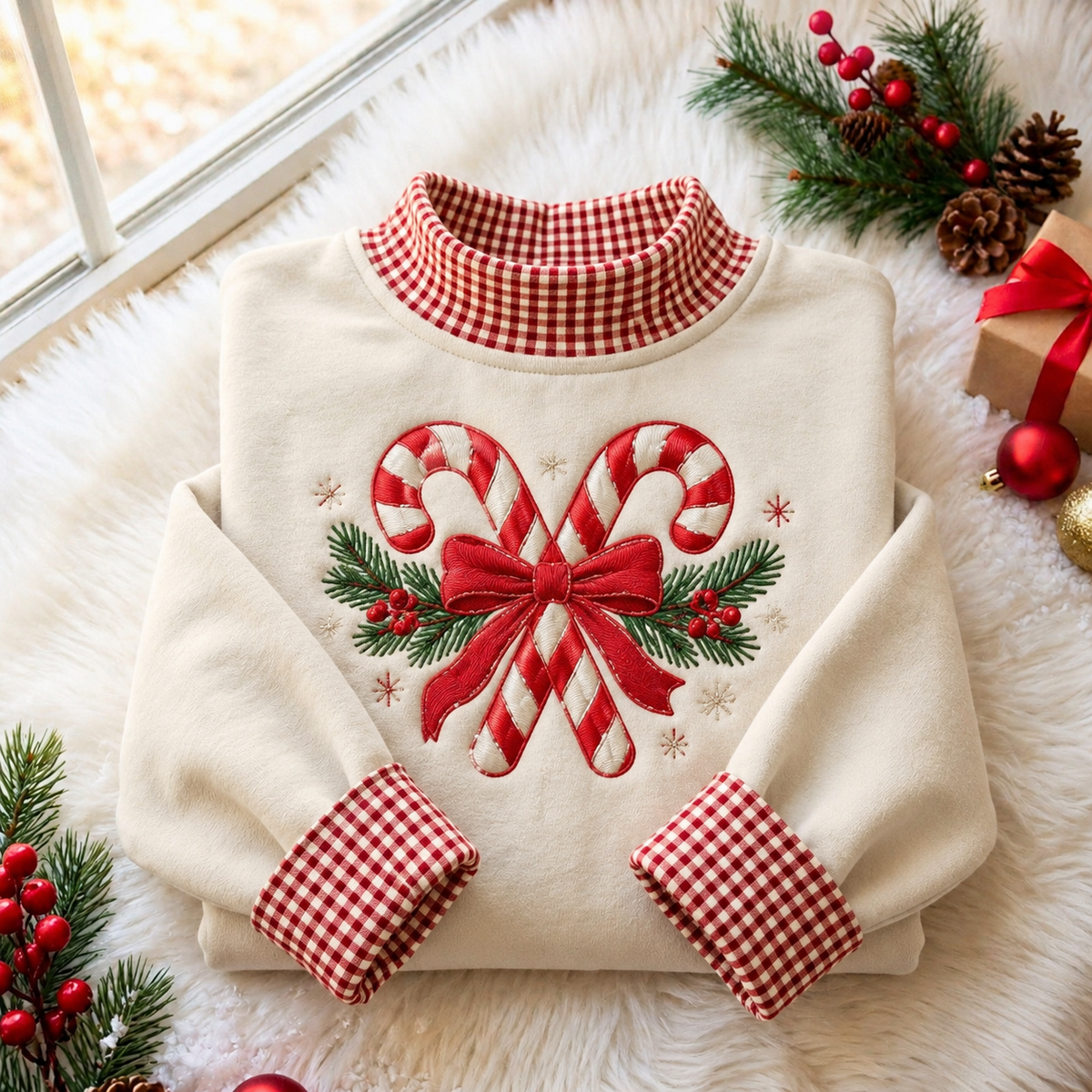 Candy Cane Lover Gingham HFN Gen Embroidered Shirt