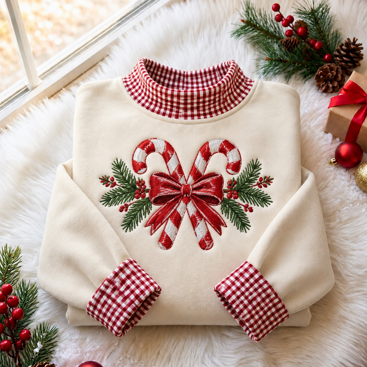 Peppermint Christmas Gingham HFN Gen Embroidered Shirt