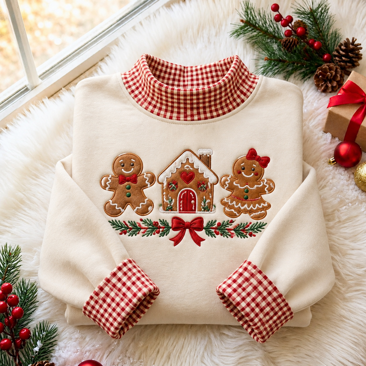 Gingerbread Cookie Lover Gingham HFN Gen Embroidered Shirt