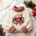 Hot Chocolate And Marshmallows Gingham HFN Gen Embroidered Shirt
