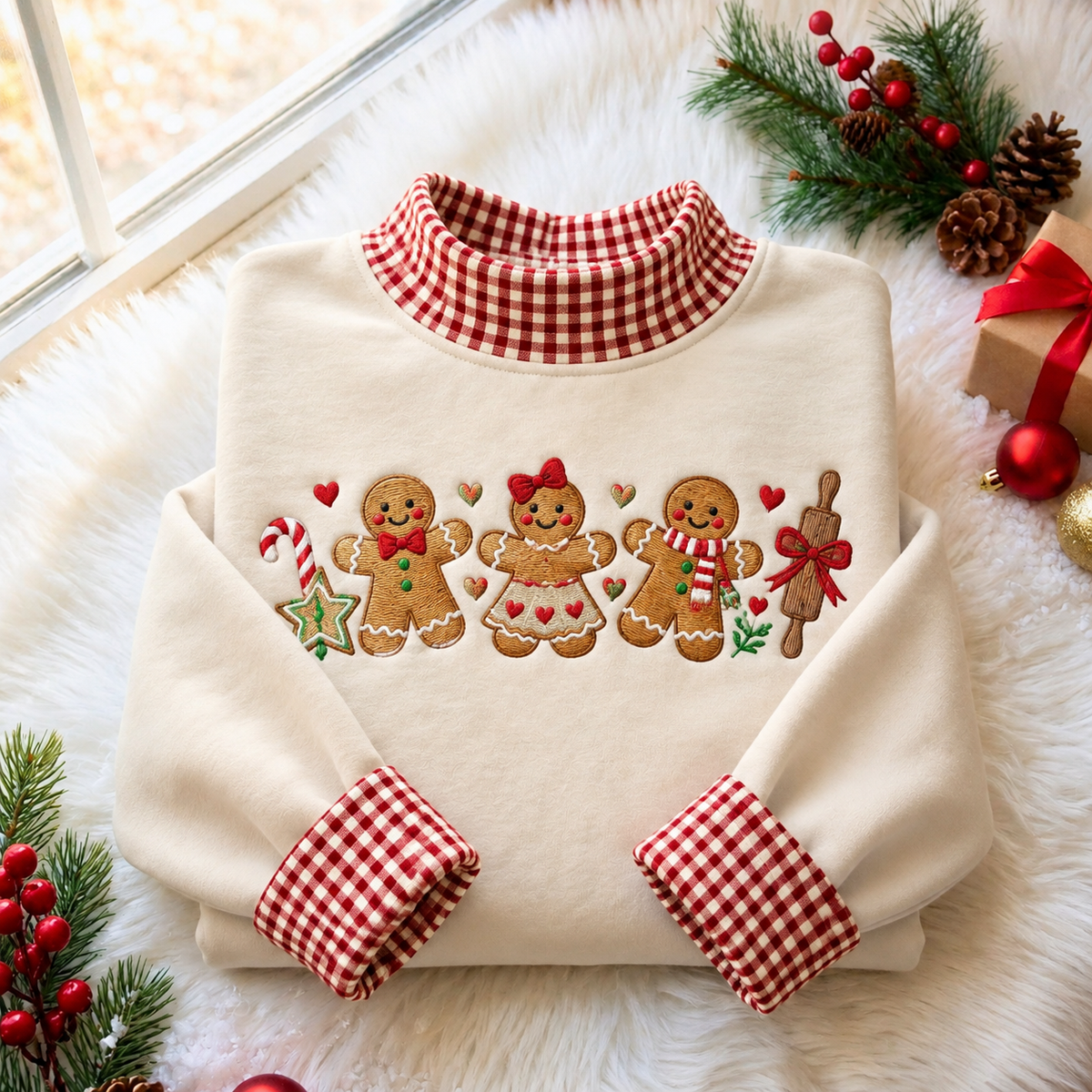 Christmas Cookie Baking Gingham HFN Gen Embroidered Shirt