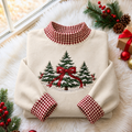 Snowy Pine Trees Christmas Gingham HFN Gen Embroidered Shirt