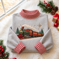 Polar Express Inspired Train Theme Christmas Gingham HFN Gen Embroidered Shirt