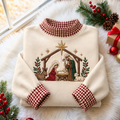 Nativity Scene Christmas Gingham HFN Gen Embroidered Shirt