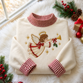 Angel With Trumpet Christmas Gingham HFN Gen Embroidered Shirt