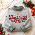 Joy To The World Christmas Gingham HFN Gen Embroidered Shirt