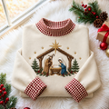 Manger And Star Christmas Gingham HFN Gen Embroidered Shirt