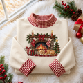 Cozy Fireplace Christmas Gingham HFN Gen Embroidered Shirt