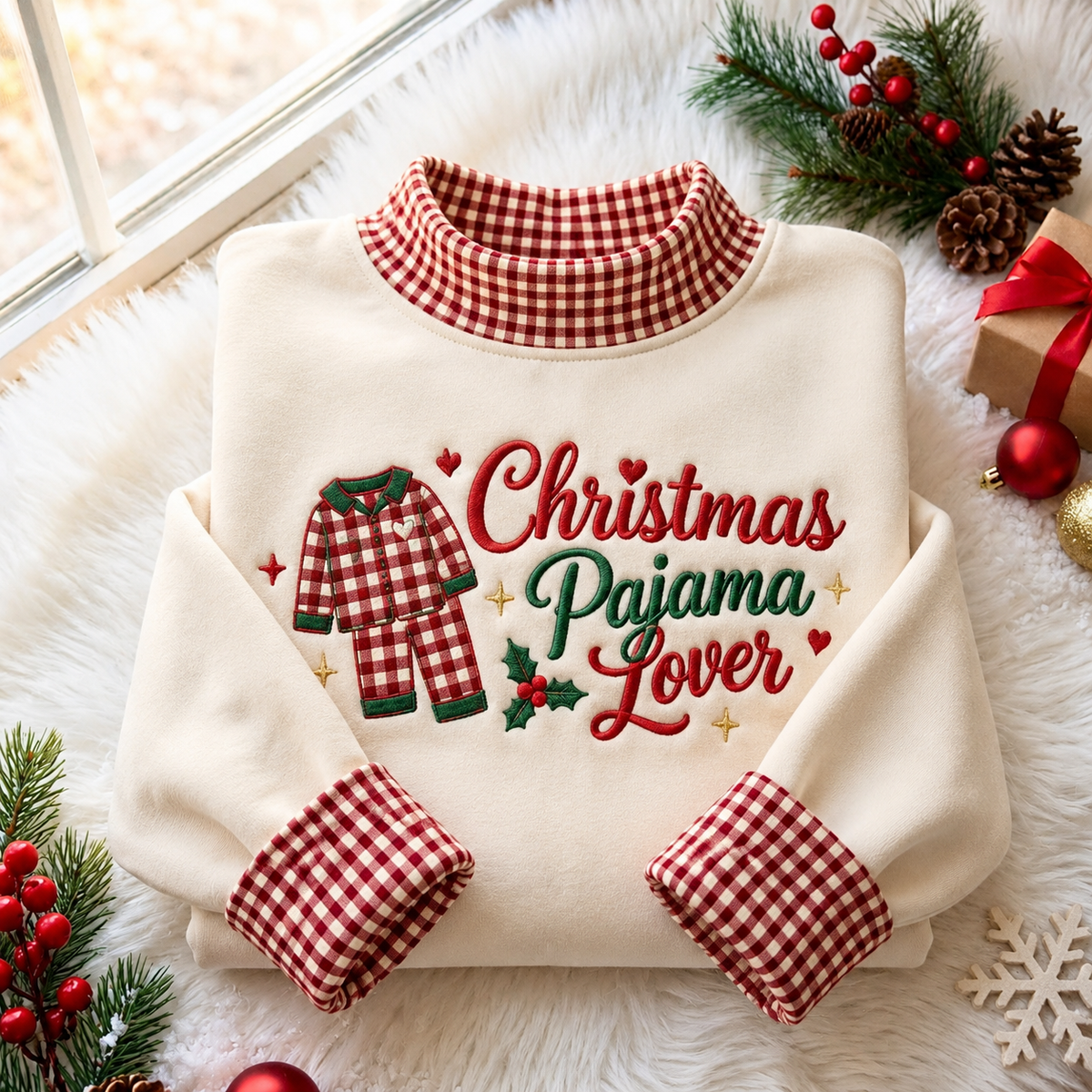 Pajama Lover Christmas Gingham HFN Gen Embroidered Shirt