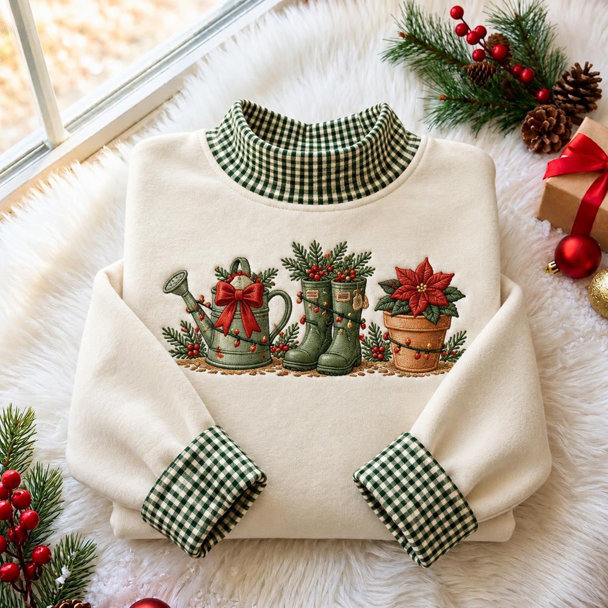 Gardening Christmas Gingham HFN Gen Embroidered Shirt