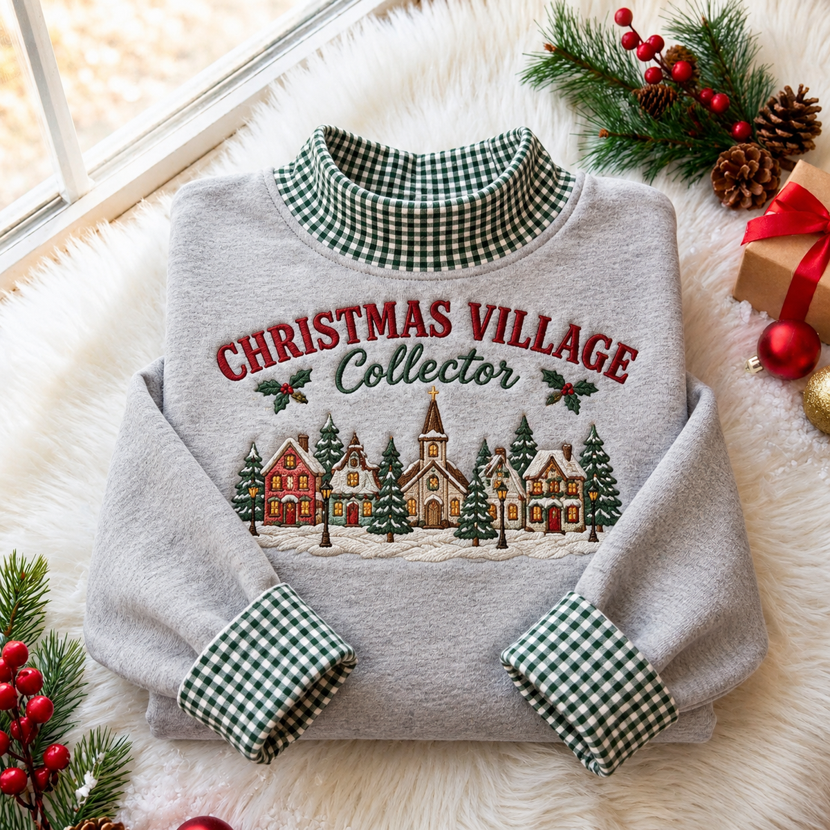 Village Collector Christmas Gingham HFN Gen Embroidered Shirt