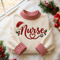 Nurse Christmas Gingham HFN Gen Embroidered Shirt