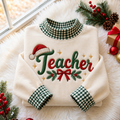 Teacher Christmas Gingham HFN Gen Embroidered Shirt