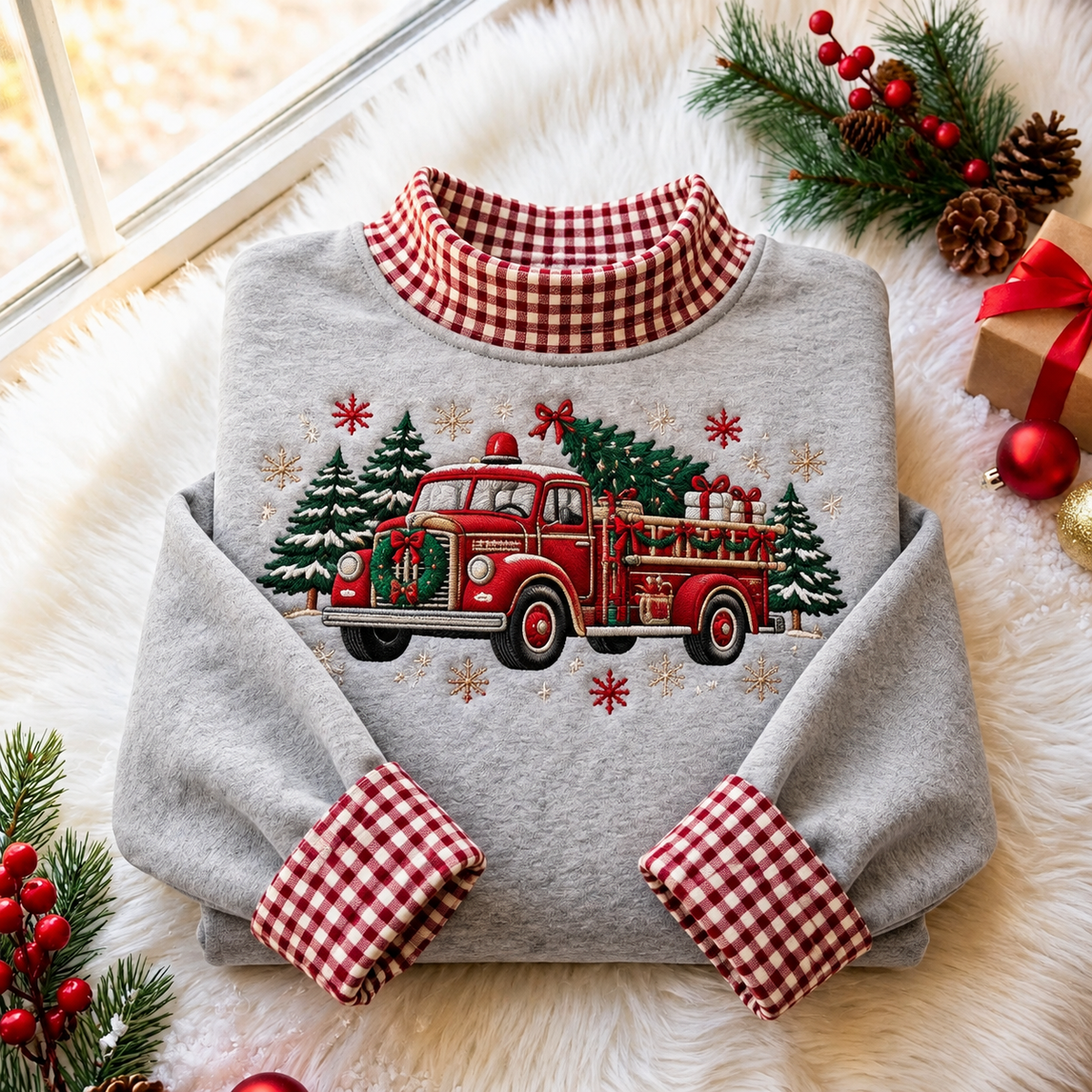 Firefighter Christmas Gingham HFN Gen Embroidered Shirt