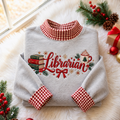 Librarian Christmas Gingham HFN Gen Embroidered Shirt