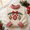 Vintage Ornament Christmas Gingham HFN Gen Embroidered Shirt, Cotton Holiday Outfit