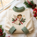 Antique Angel Christmas Gingham HFN Gen Embroidered Shirt, Soft Cotton Winter Gift
