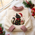 Black Cat Christmas Gingham HFN Gen Embroidered Shirt, Cotton Gothic Holiday Outfit