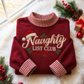 Naughty List Club Christmas Gingham HFN Gen Embroidered Shirt, Cotton Funny Winter Outfit