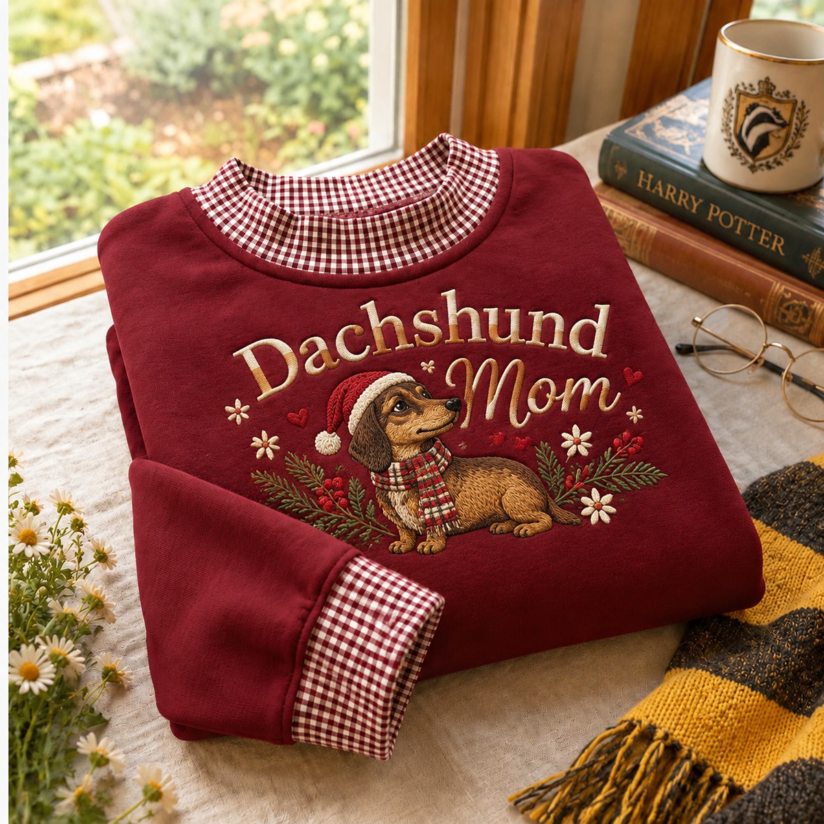 Dachshund Mom Gingham Sweatshirt Ln, Pet Lover Gift Apparel