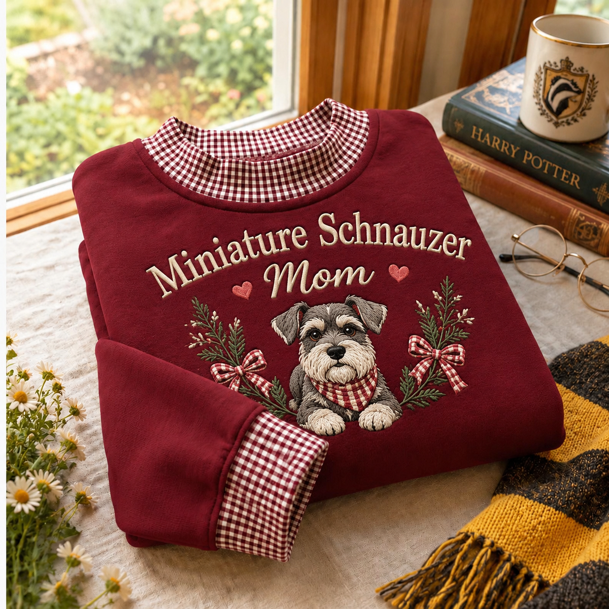 Miniature Schnauzer Mom Gingham Sweatshirt Ln, Pet Lover Gift Apparel