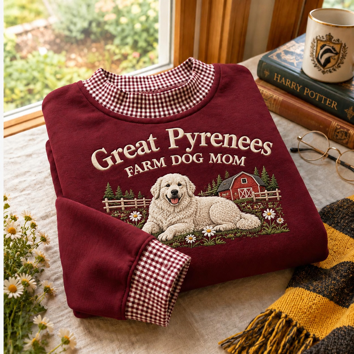 Great Pyrenees Farm Dog Mom Gingham Sweatshirt Ln, Country Canine Gift