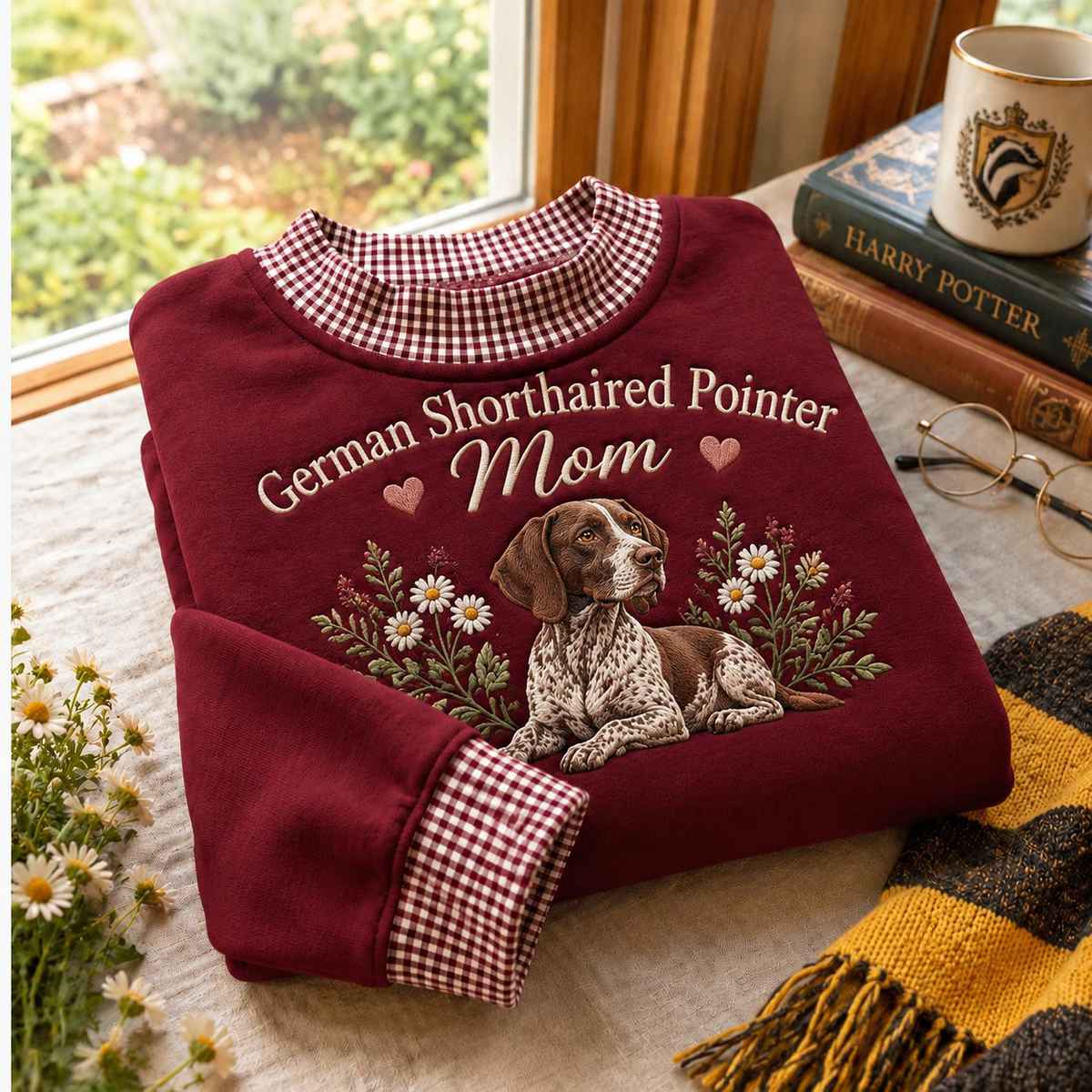 German Shorthaired Pointer Mom Gingham Sweatshirt Ln, Pet Lover Gift