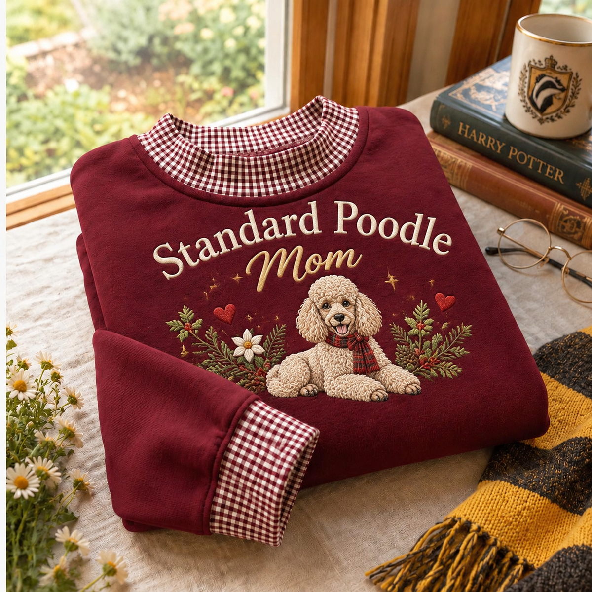 Standard Poodle Mom Gingham Sweatshirt Ln, Canine Lover Gift Apparel